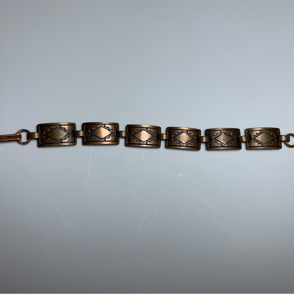 Vintage  American Sunrise Copper Geometric Link Bracelet